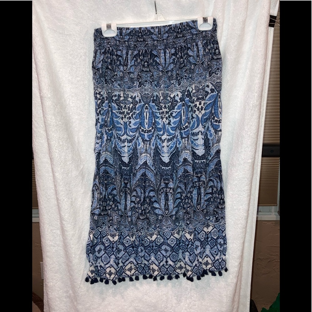 Blue floral paisley pattern midi skirt JJill